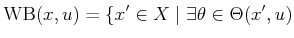 $\displaystyle \operatorname{WB}(x,u) = \{x^\prime \in X \;\vert\; \exists \theta \in \Theta(x^\prime,u)$